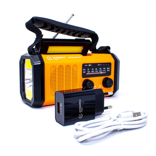ReadyCharge Radio: 5-in-1 hätäradiosarja, joka toimii käsikammen, aurinkopaneelin ja sähkön avulla. Sisältää myös 10 000 mAh akkupankin, taskulampun ja kompassin.