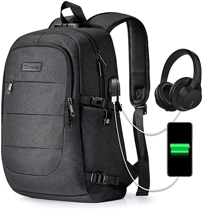 Kannettavan tietokoneen reppu Miesten vedenkestävä varkaudenesto kouluun uni-reppu USB-latausportilla ja lukolla 14/15,6 tuuman kannettavan tietokoneen laukku naisille pojille vapaa-ajan työmatka reppu musta
