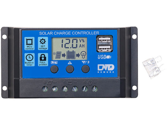 Ausverkauf: Solar-Laderegler für 12/24-V-Akkus, PWM-Lademodus, 2 USB-Ports, 10 A