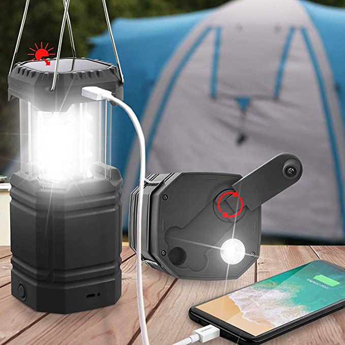 Solar Camping käsikampilyhty, kannettava ultrakirkas LED-taskulamppu ladattavalla akulla