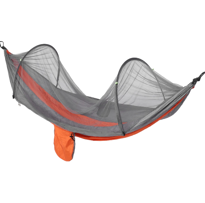 Riippumatto hyttysverkolla - teltta, makuupussi ja keinu